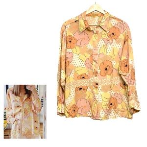 VRG GRL Valerie Button Front Top Long Sleeve Floral Print Shirt Size 6